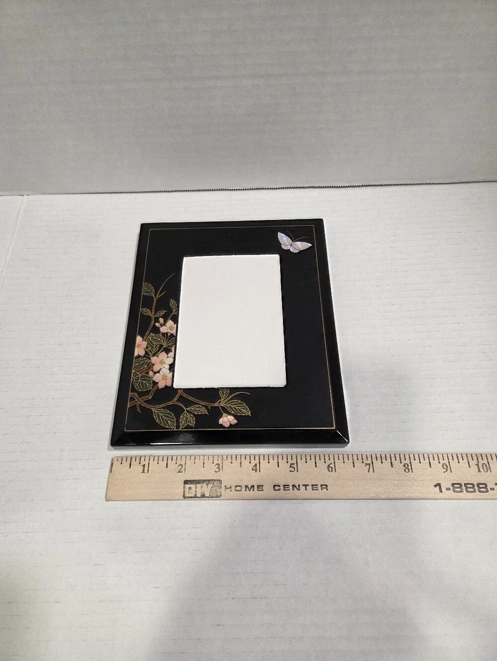 Black Lacquer Vintage Floral And Butterfly Picture Frame